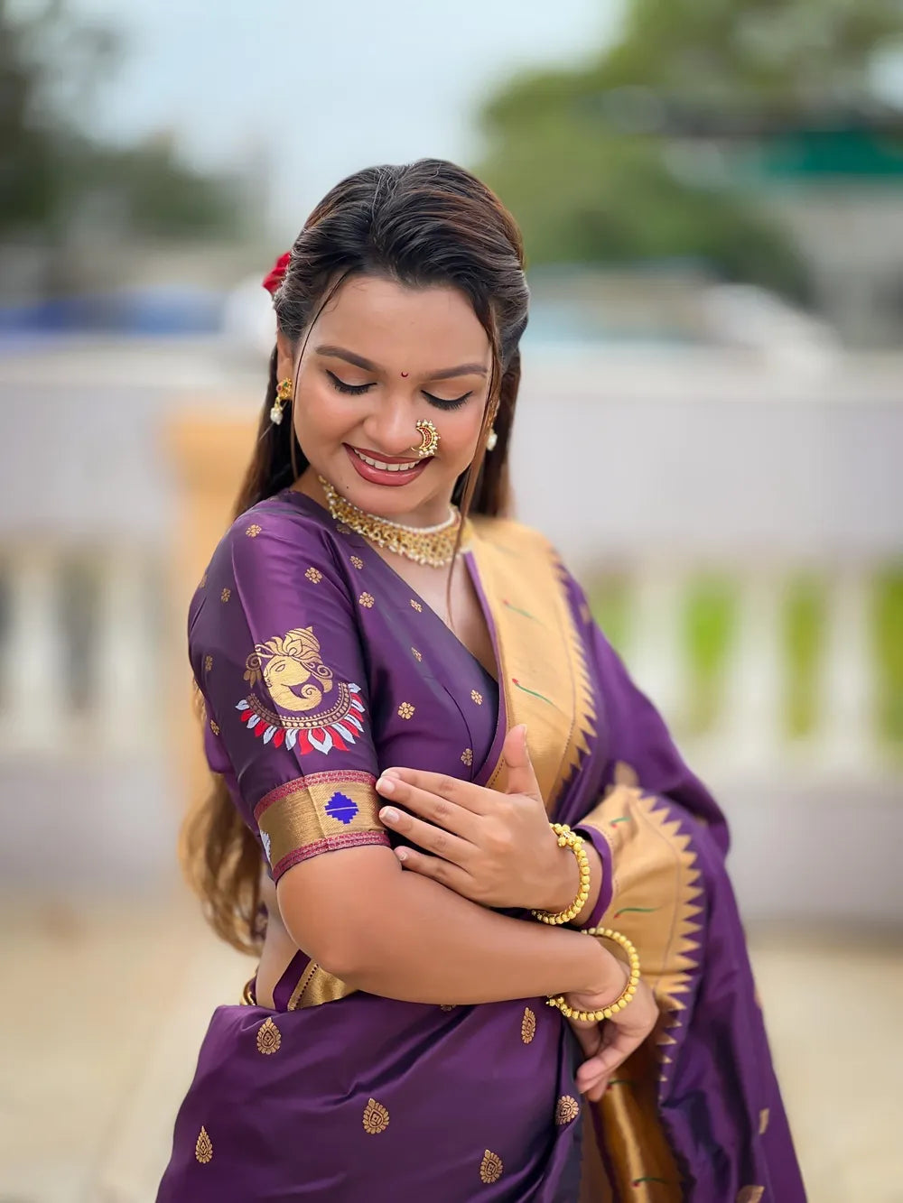 Traditional Paithani Silk Saree with Ganapati Pallu & Zari Weaving (Magenta)